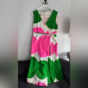 Antique 50s Vintage Pink and Green Sleeveless Wrap Dress